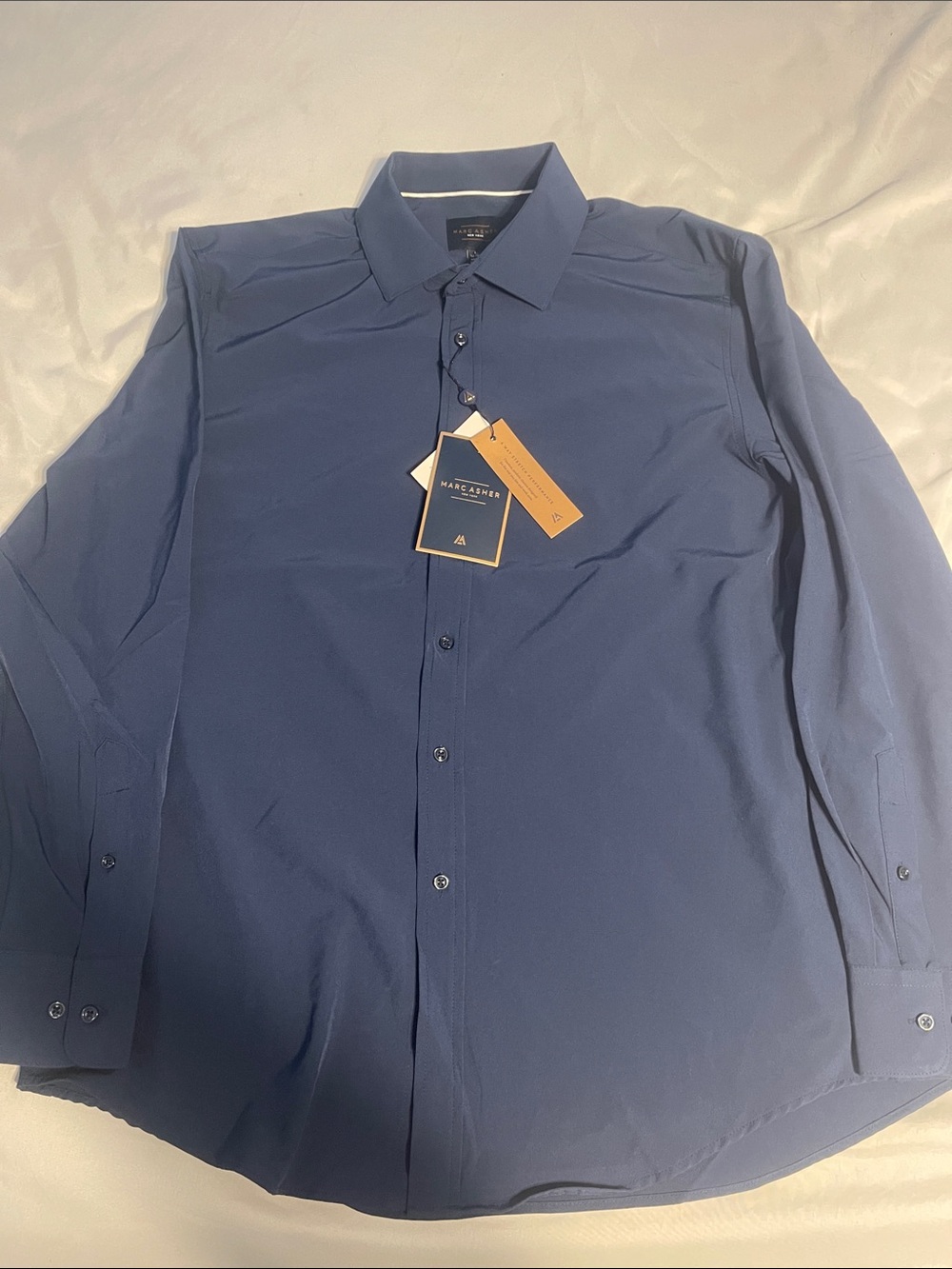 Slim-Fit Navy Dress Shirt with Spread Collar by